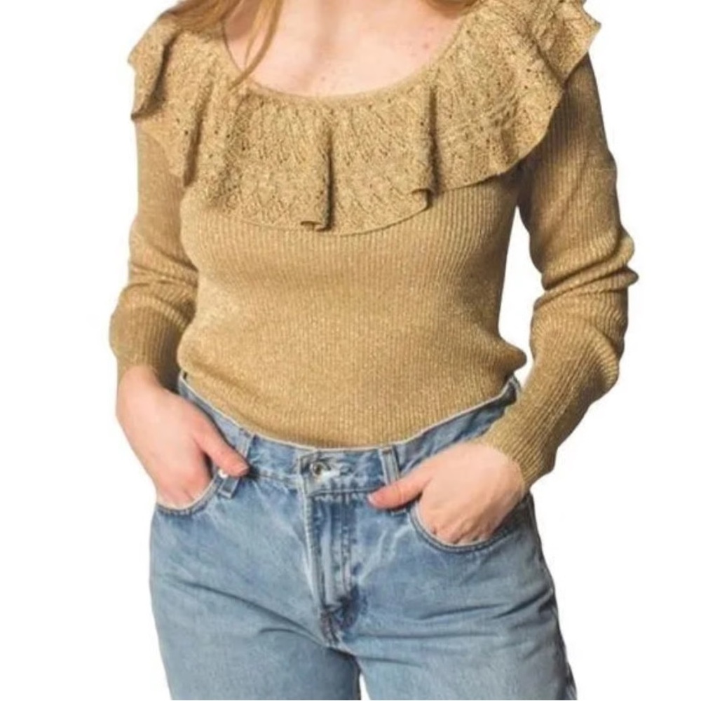 LAUREN RALPH LAUREN Silk Blend Ruffle Neck Long Sleeve Sweater Size XL